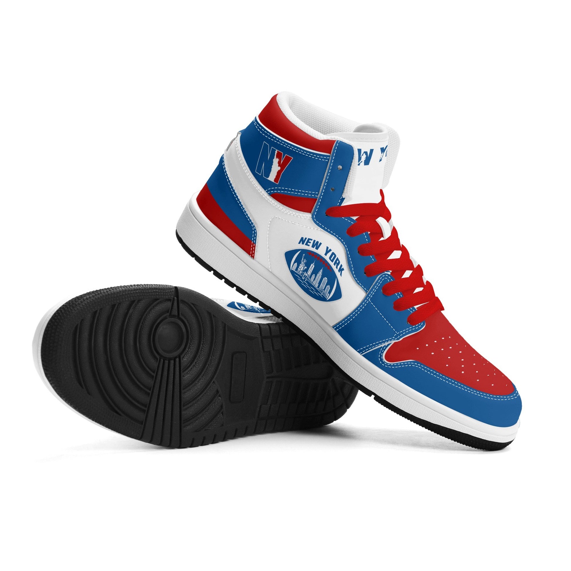 New York football-inspired high top sneakers in classic city colors with all-over graphic printed upper