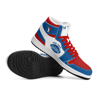New York football-inspired high top sneakers in classic city colors with all-over graphic printed upper