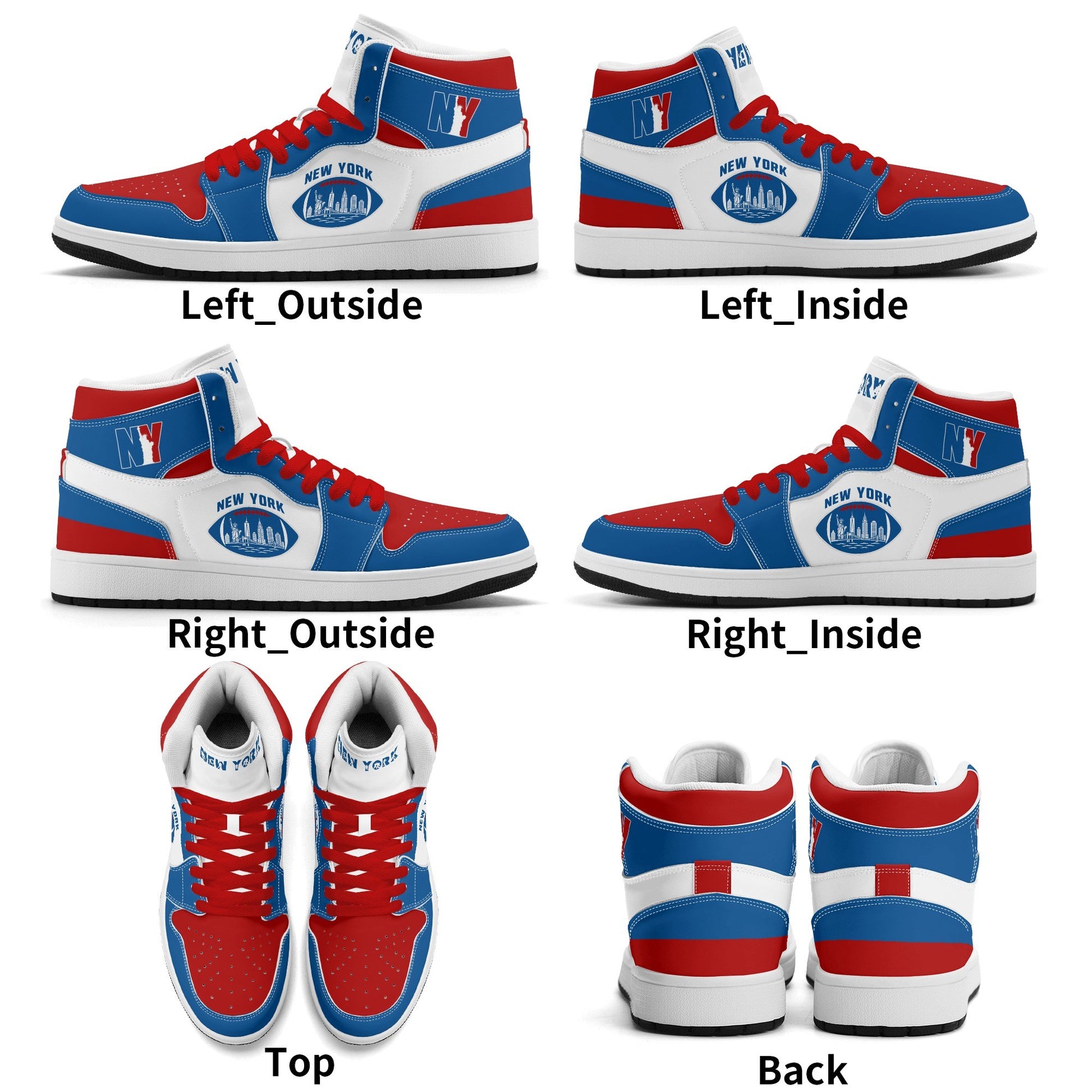 New York football-inspired high top sneakers in classic city colors with all-over graphic printed upper