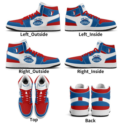 New York football-inspired high top sneakers in classic city colors with all-over graphic printed upper