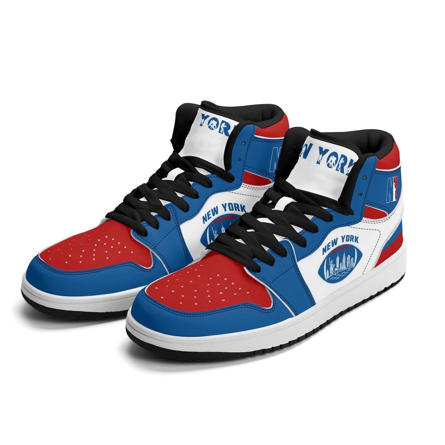 New York football-inspired high top sneakers in classic city colors with all-over graphic printed upper