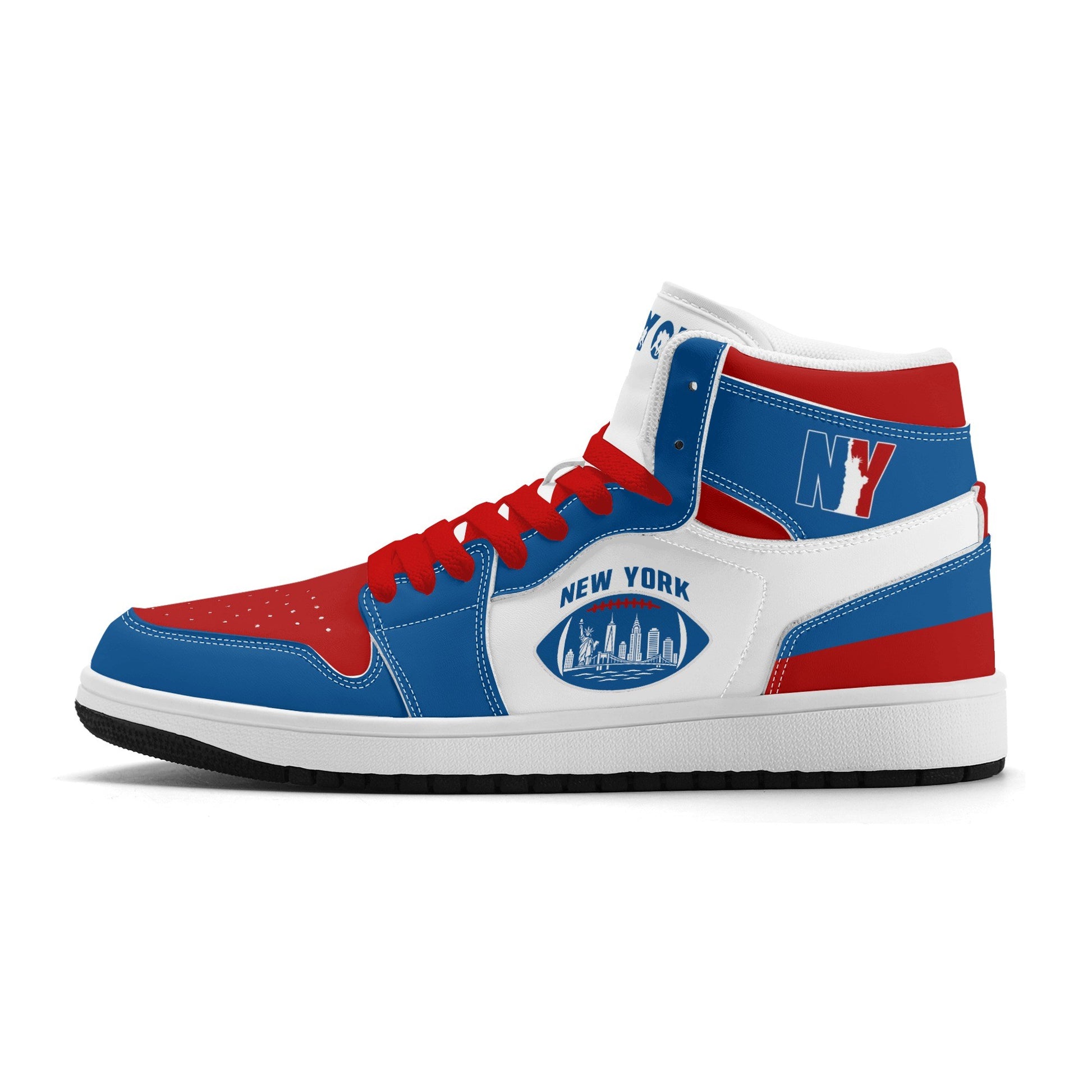 New York football-inspired high top sneakers in classic city colors with all-over graphic printed upper