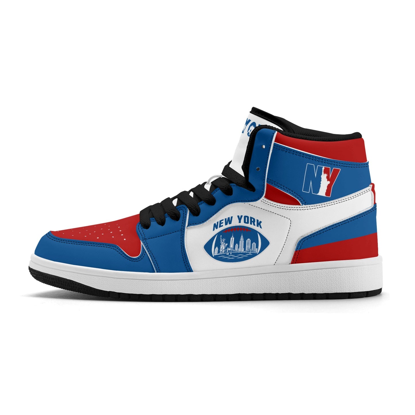 New York football-inspired high top sneakers in classic city colors with all-over graphic printed upper