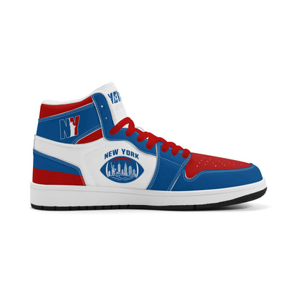New York football-inspired high top sneakers in classic city colors with all-over graphic printed upper