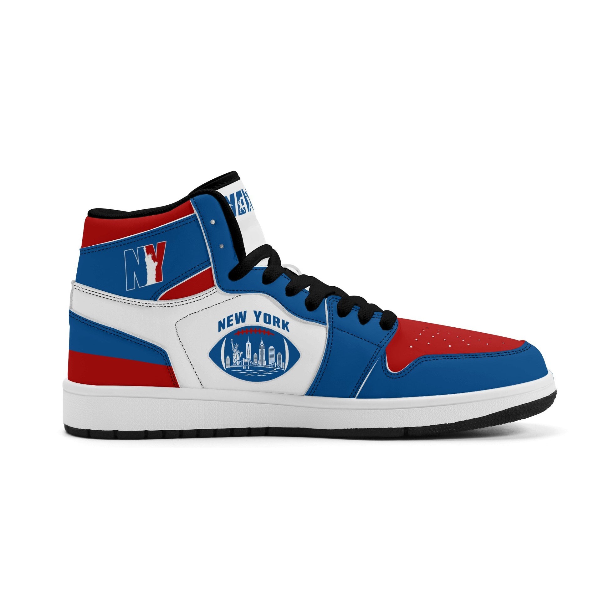 New York football-inspired high top sneakers in classic city colors with all-over graphic printed upper