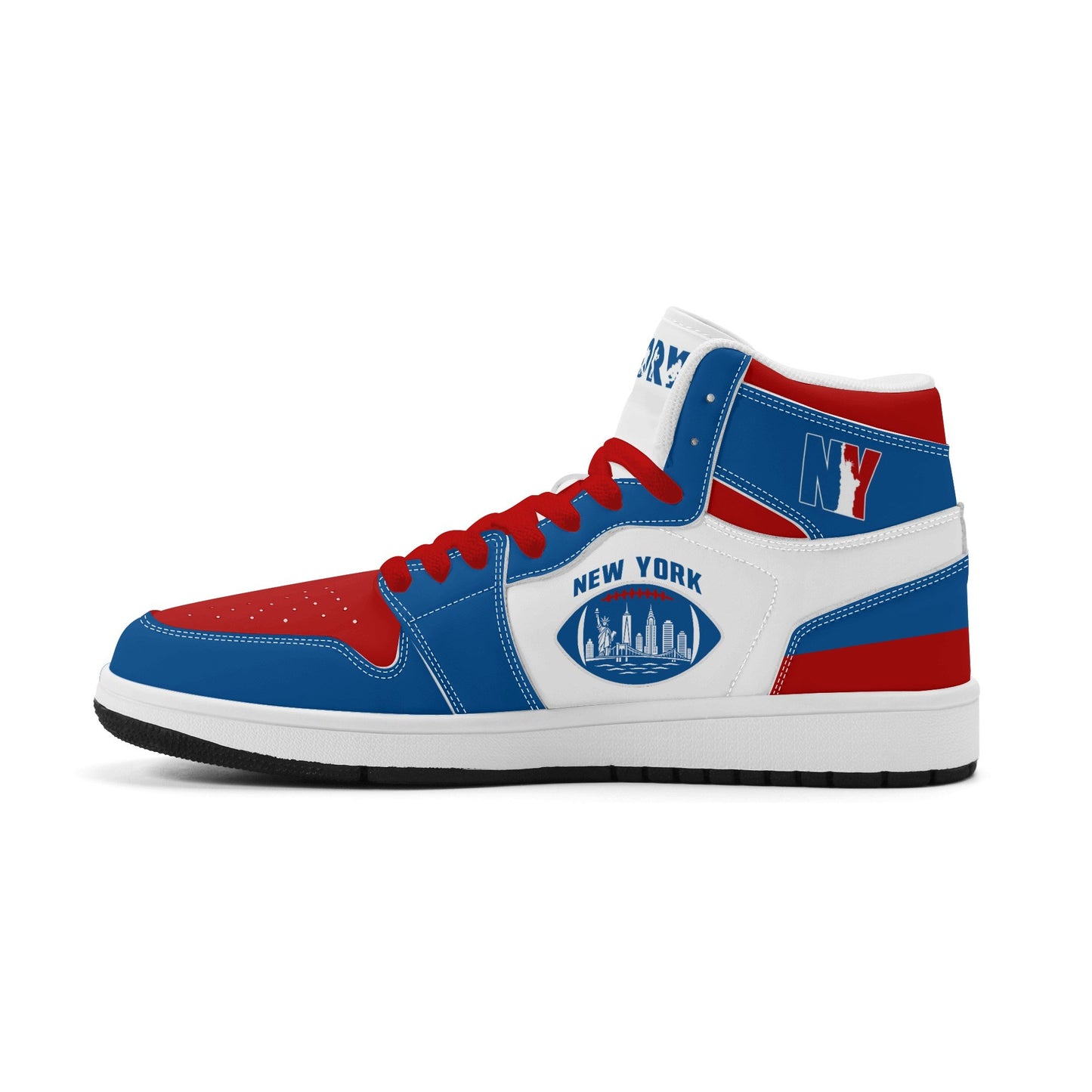 New York football-inspired high top sneakers in classic city colors with all-over graphic printed upper