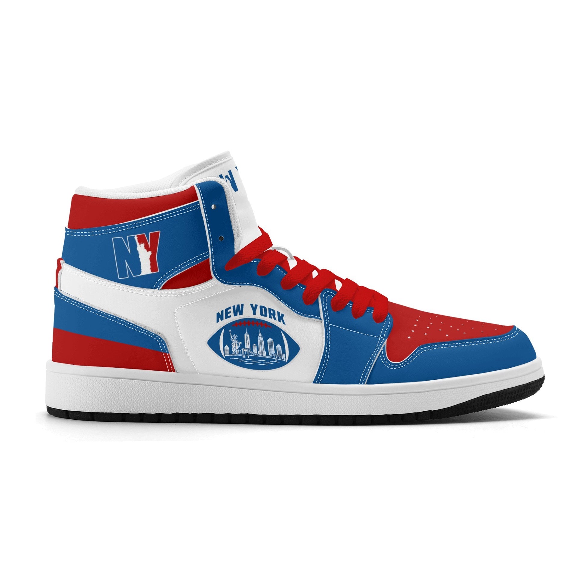 New York football-inspired high top sneakers in classic city colors with all-over graphic printed upper