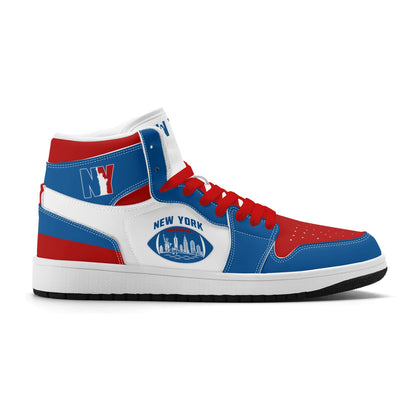 New York football-inspired high top sneakers in classic city colors with all-over graphic printed upper