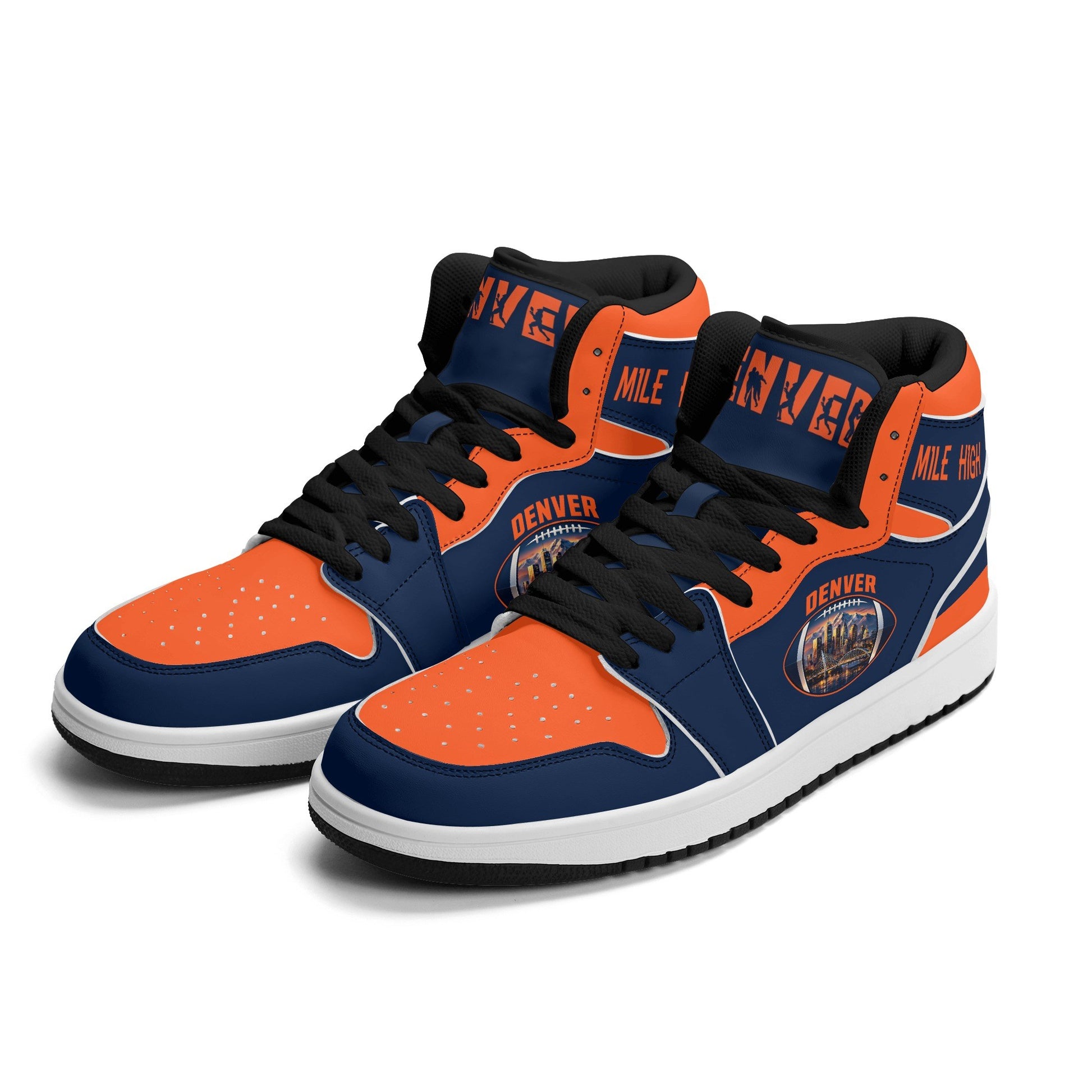 Denver football-inspired high top sneakers with all-over city graphic printed upper