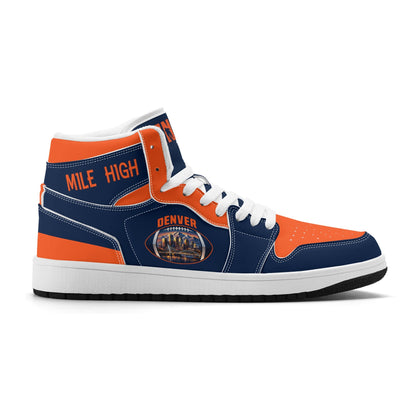 Denver football-inspired high top sneakers with all-over city graphic printed upper