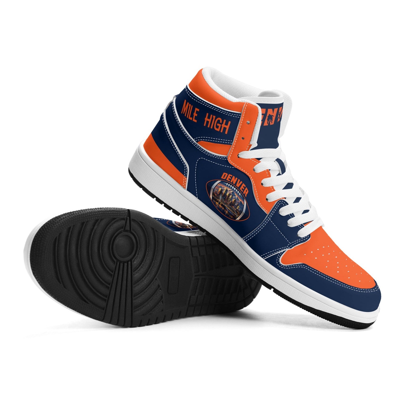 Denver football-inspired high top sneakers with all-over city graphic printed upper