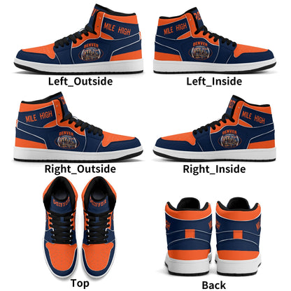 Denver football-inspired high top sneakers with all-over city graphic printed upper