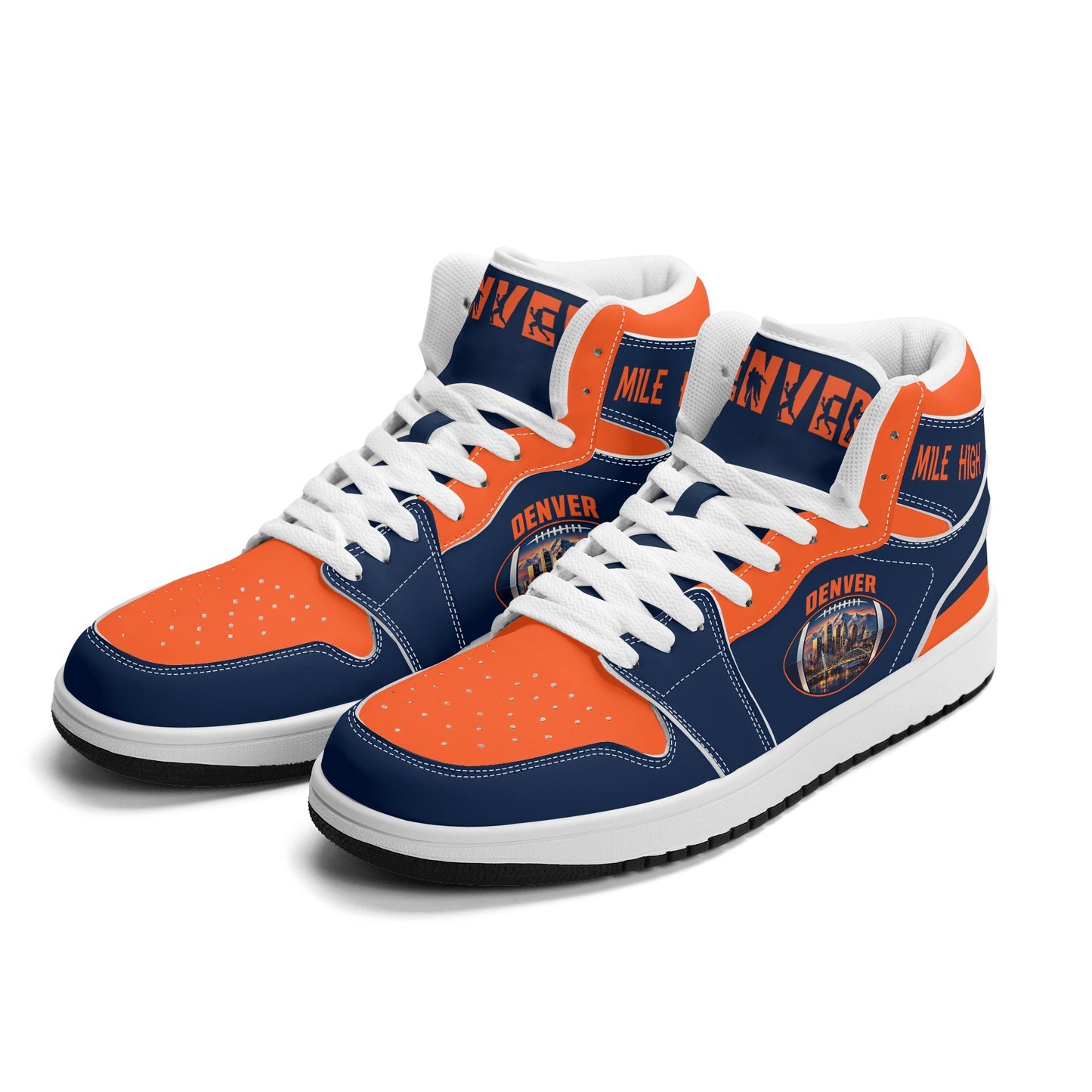 Denver football-inspired high top sneakers with all-over city graphic printed upper
