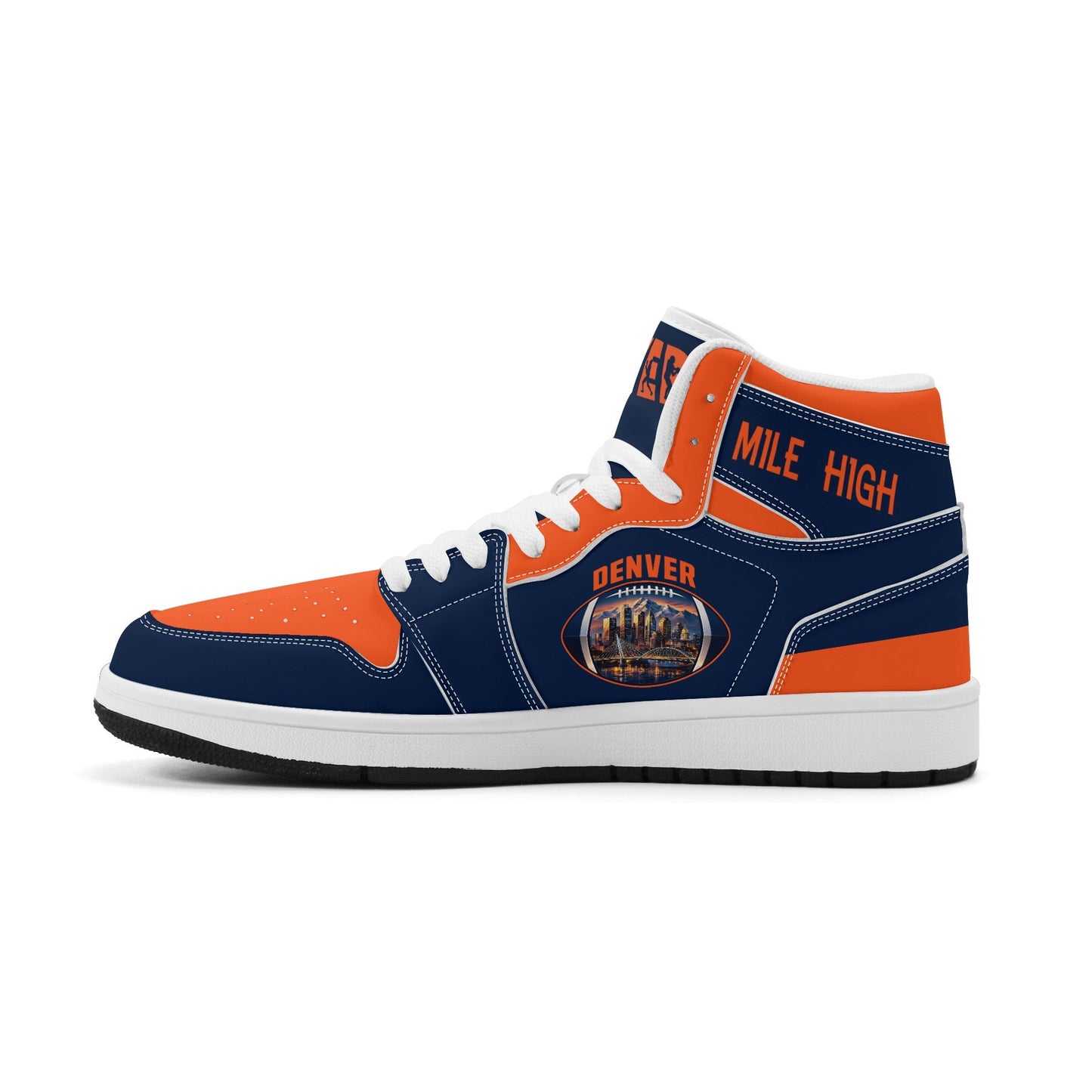 Denver football-inspired high top sneakers with all-over city graphic printed upper