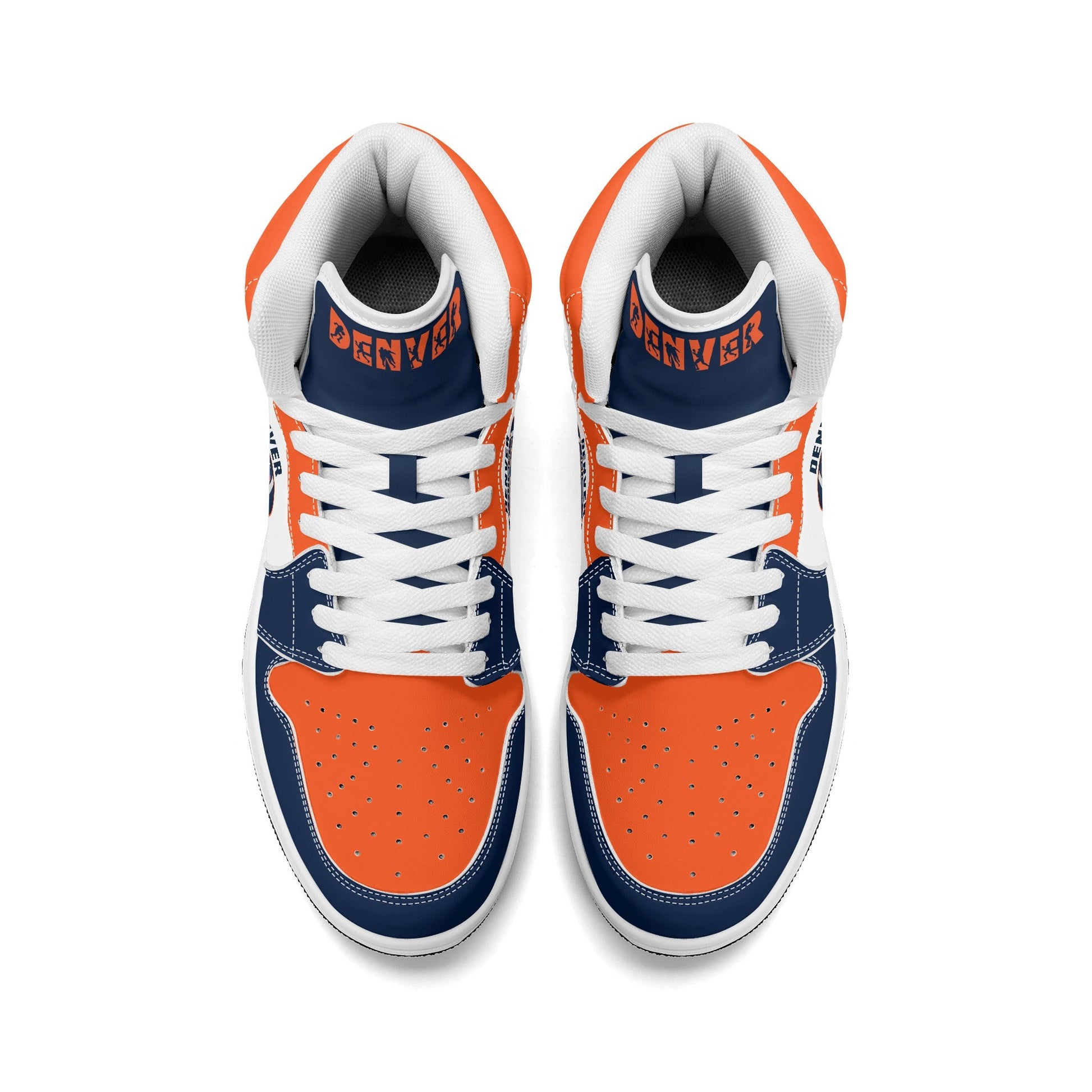 Denver football-inspired high top sneakers in white with all-over city graphic printed upper