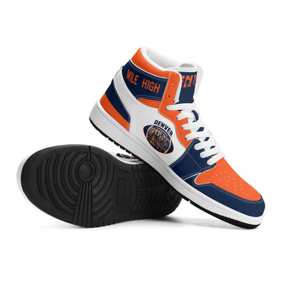 Denver football-inspired high top sneakers in white with all-over city graphic printed upper