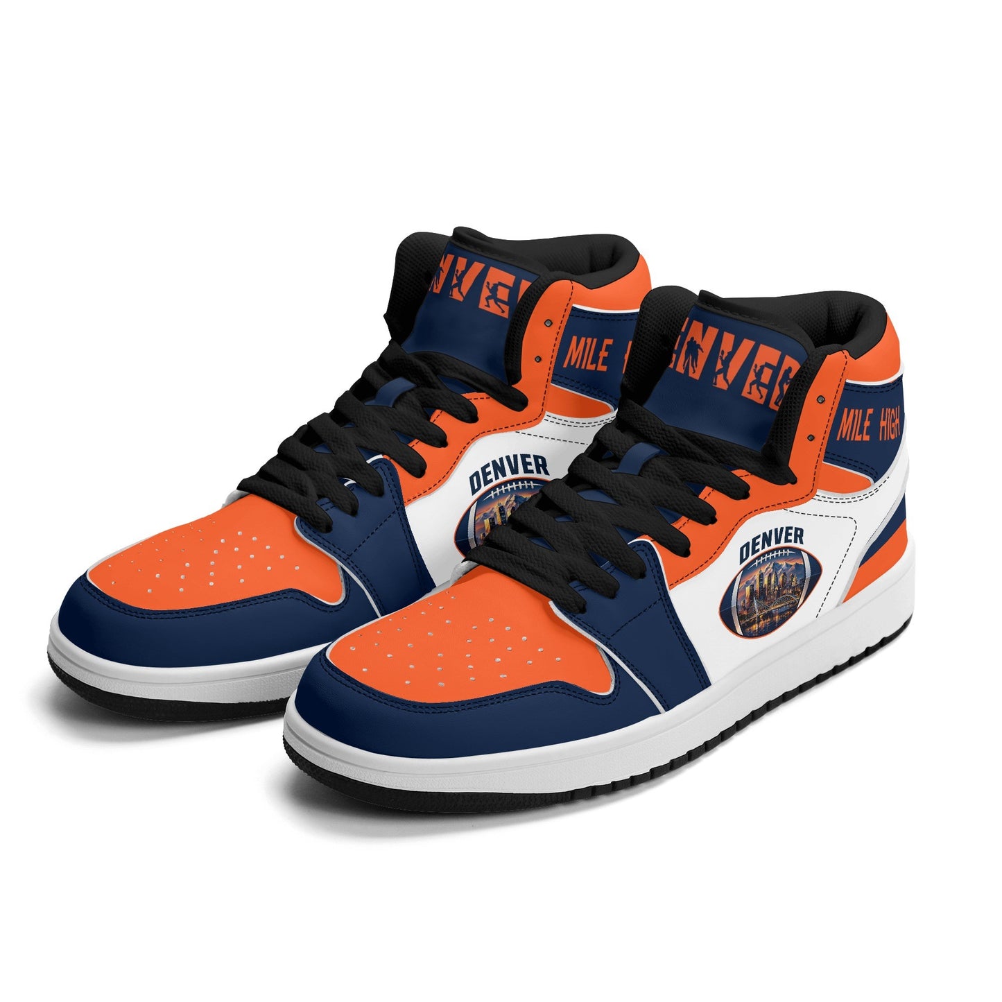 Denver football-inspired high top sneakers in white with all-over city graphic printed upper