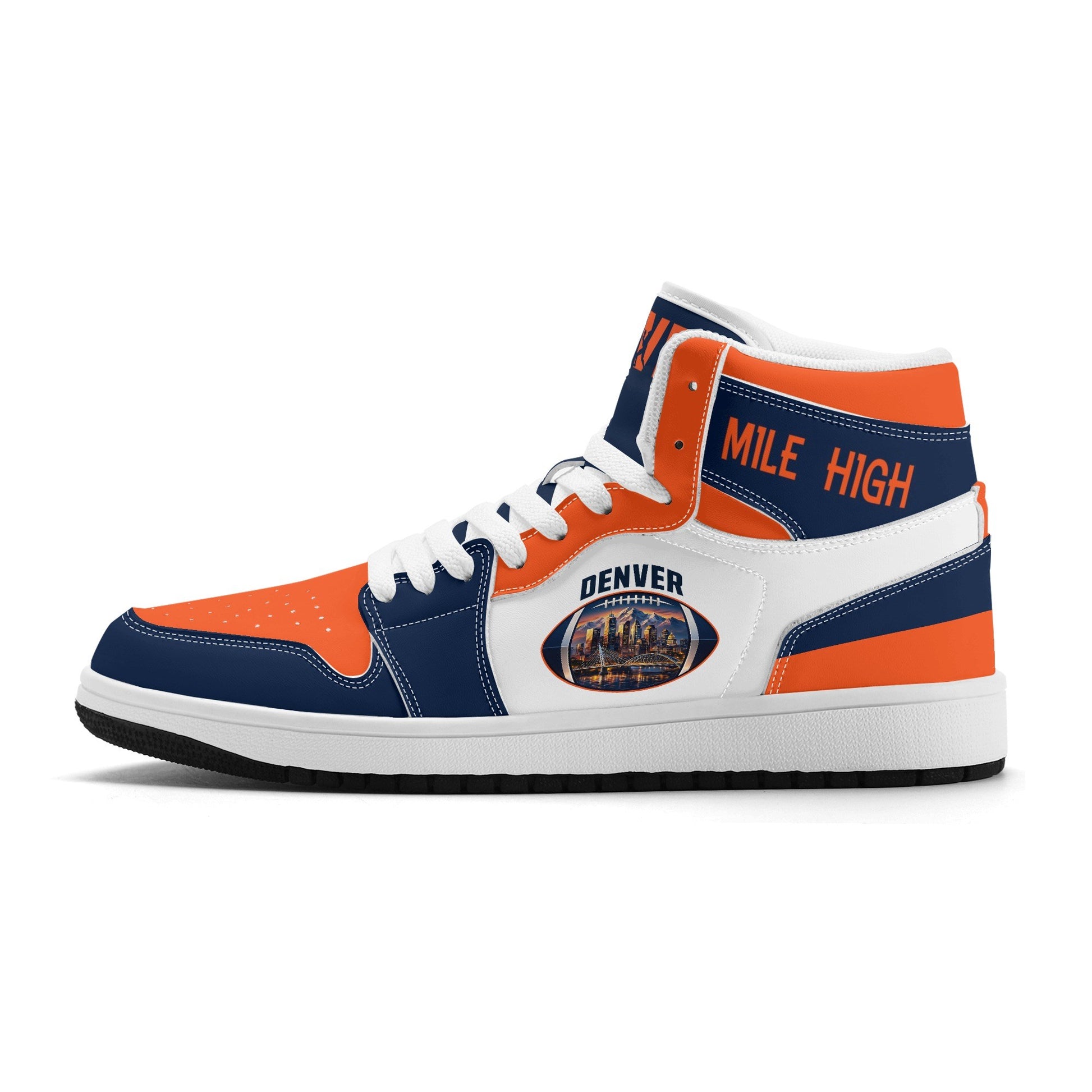 Denver football-inspired high top sneakers in white with all-over city graphic printed upper