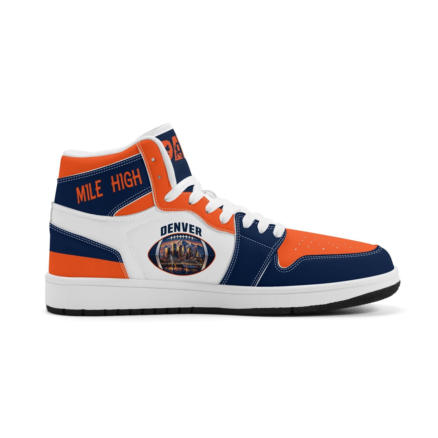 Denver football-inspired high top sneakers in white with all-over city graphic printed upper