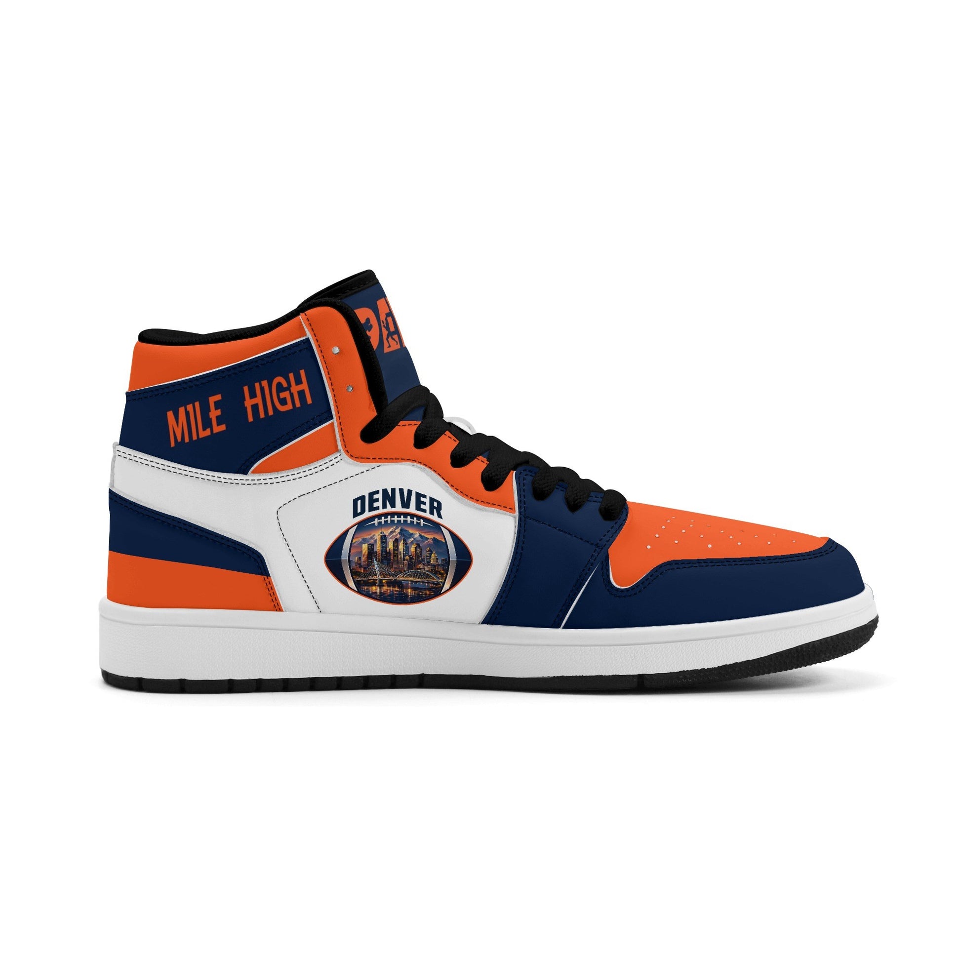 Denver football-inspired high top sneakers in white with all-over city graphic printed upper