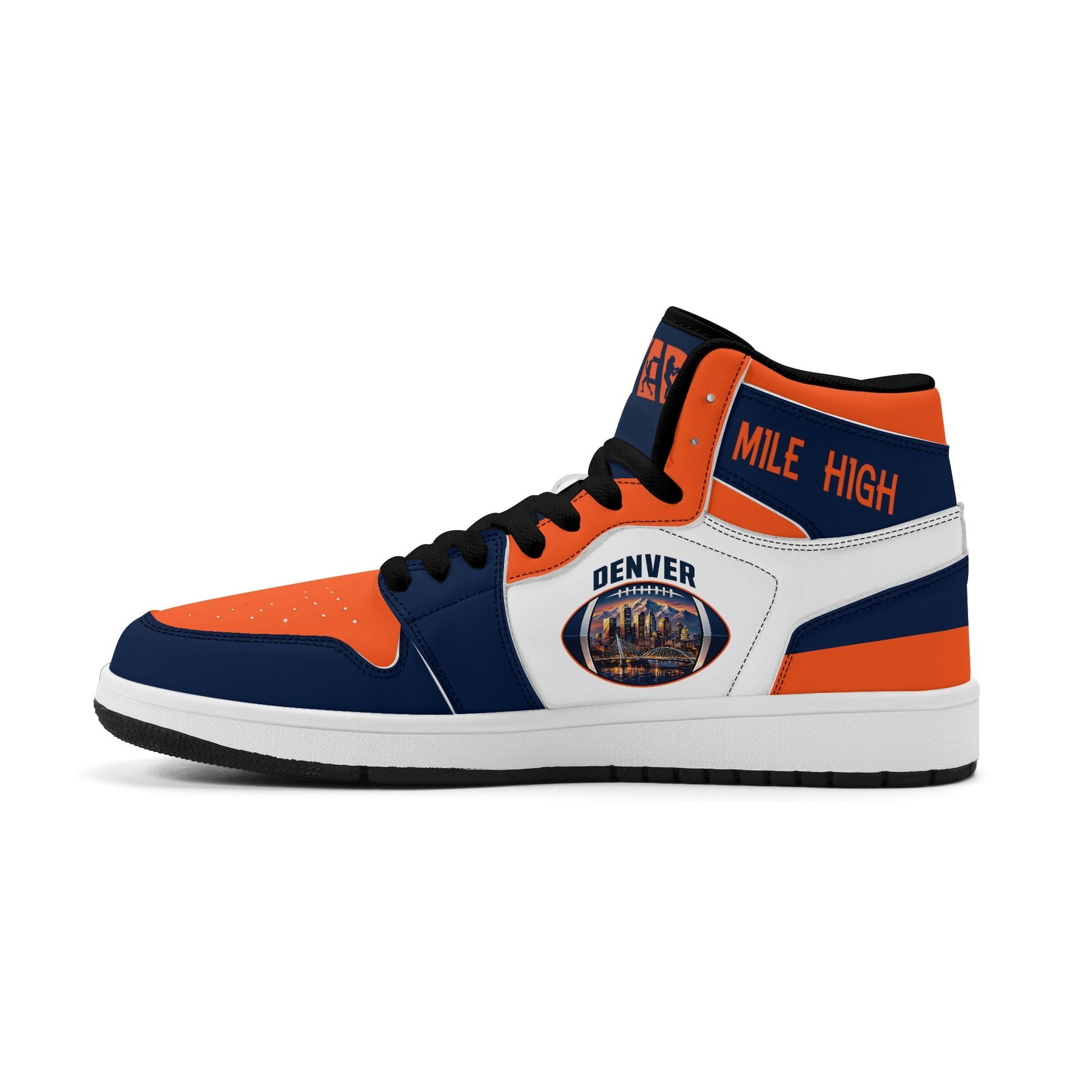 Denver football-inspired high top sneakers in white with all-over city graphic printed upper