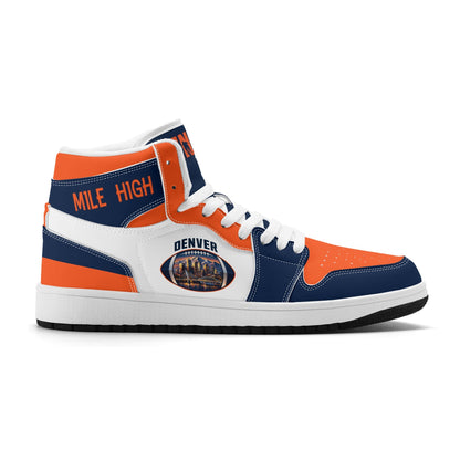 Denver football-inspired high top sneakers in white with all-over city graphic printed upper