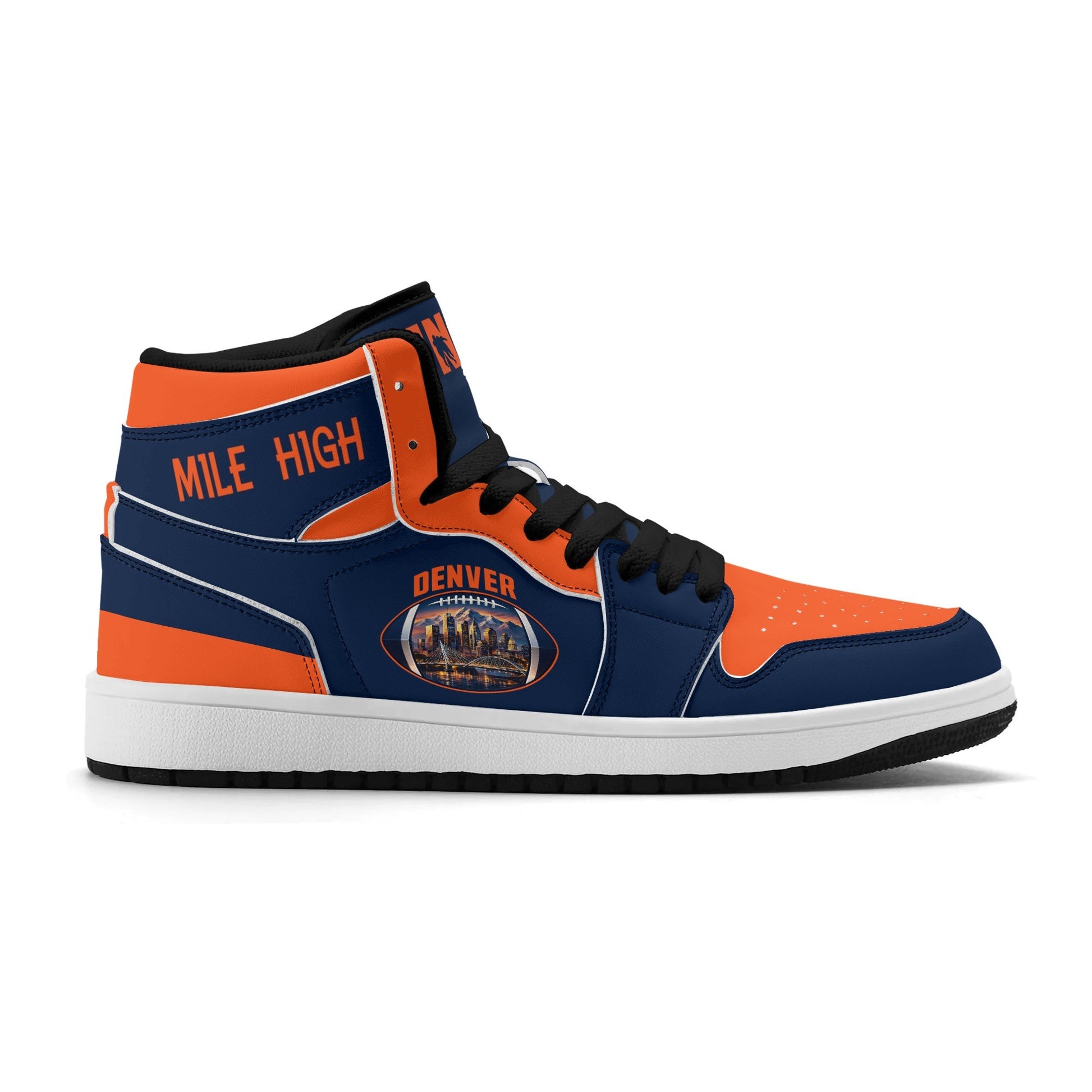 Denver football-inspired high top sneakers with all-over city graphic printed upper