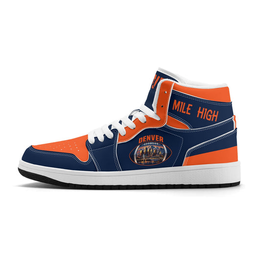 Denver football-inspired high top sneakers with all-over city graphic printed upper