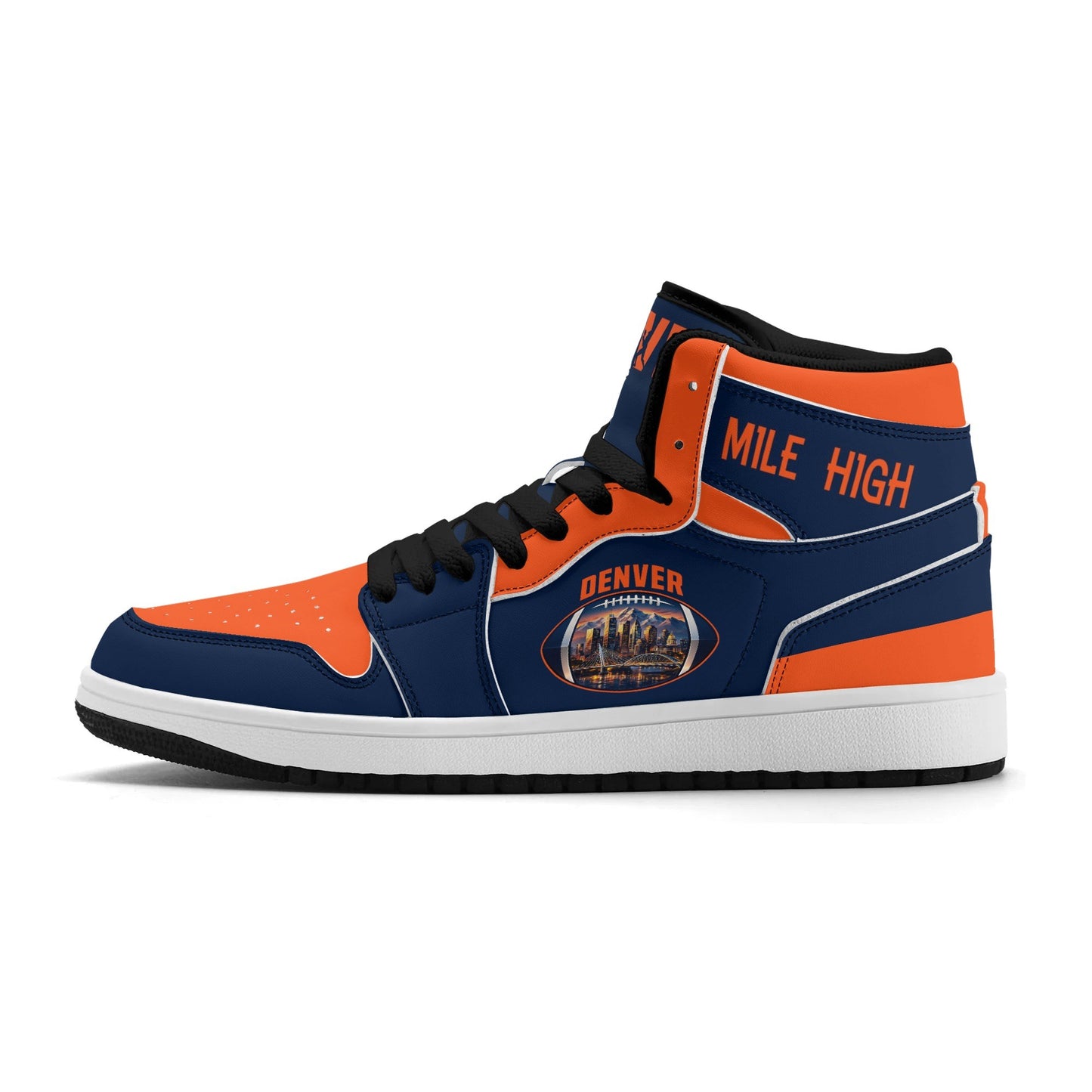 Denver football-inspired high top sneakers with all-over city graphic printed upper