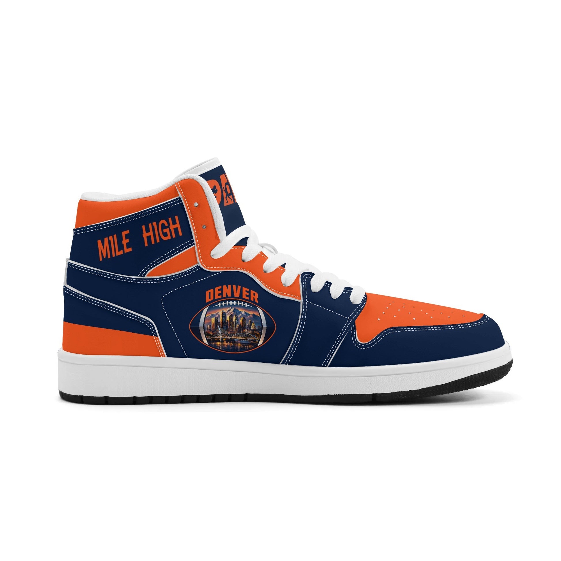 Denver football-inspired high top sneakers with all-over city graphic printed upper