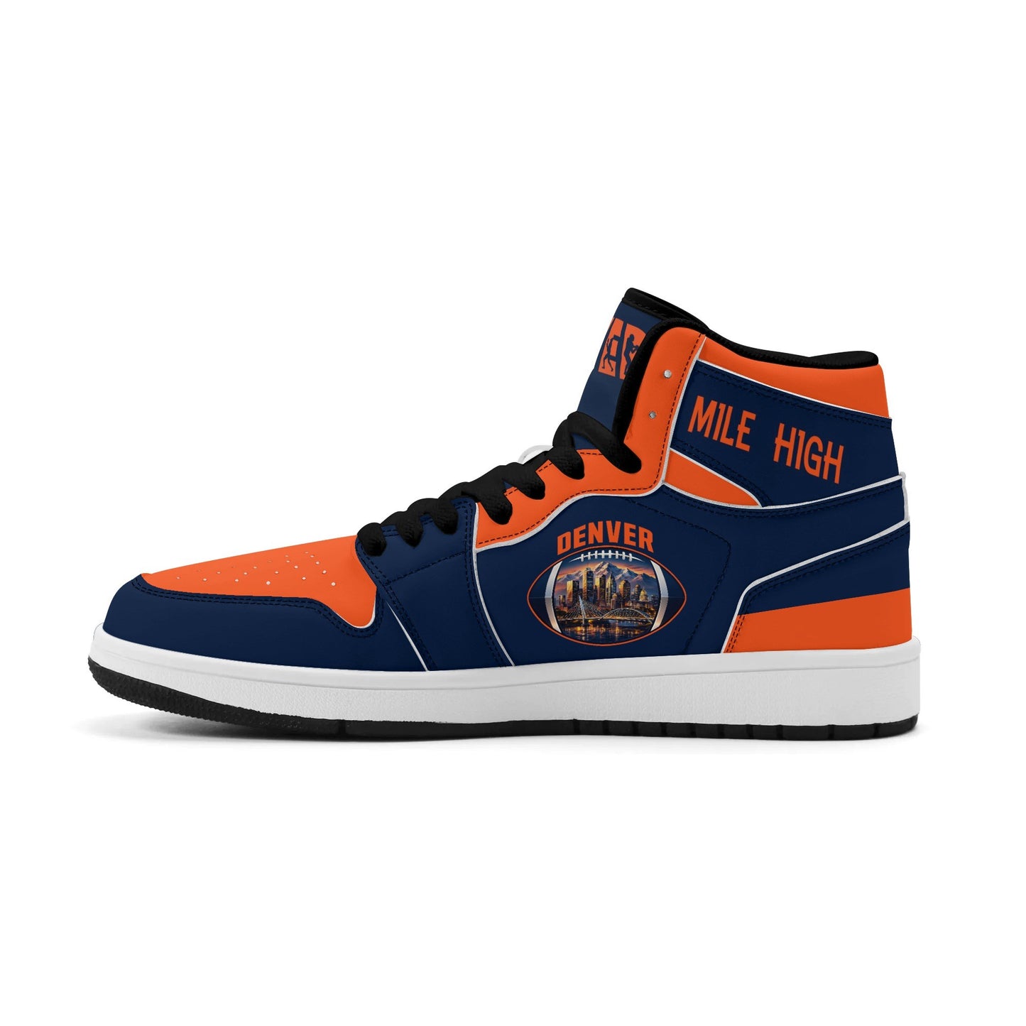 Denver football-inspired high top sneakers with all-over city graphic printed upper