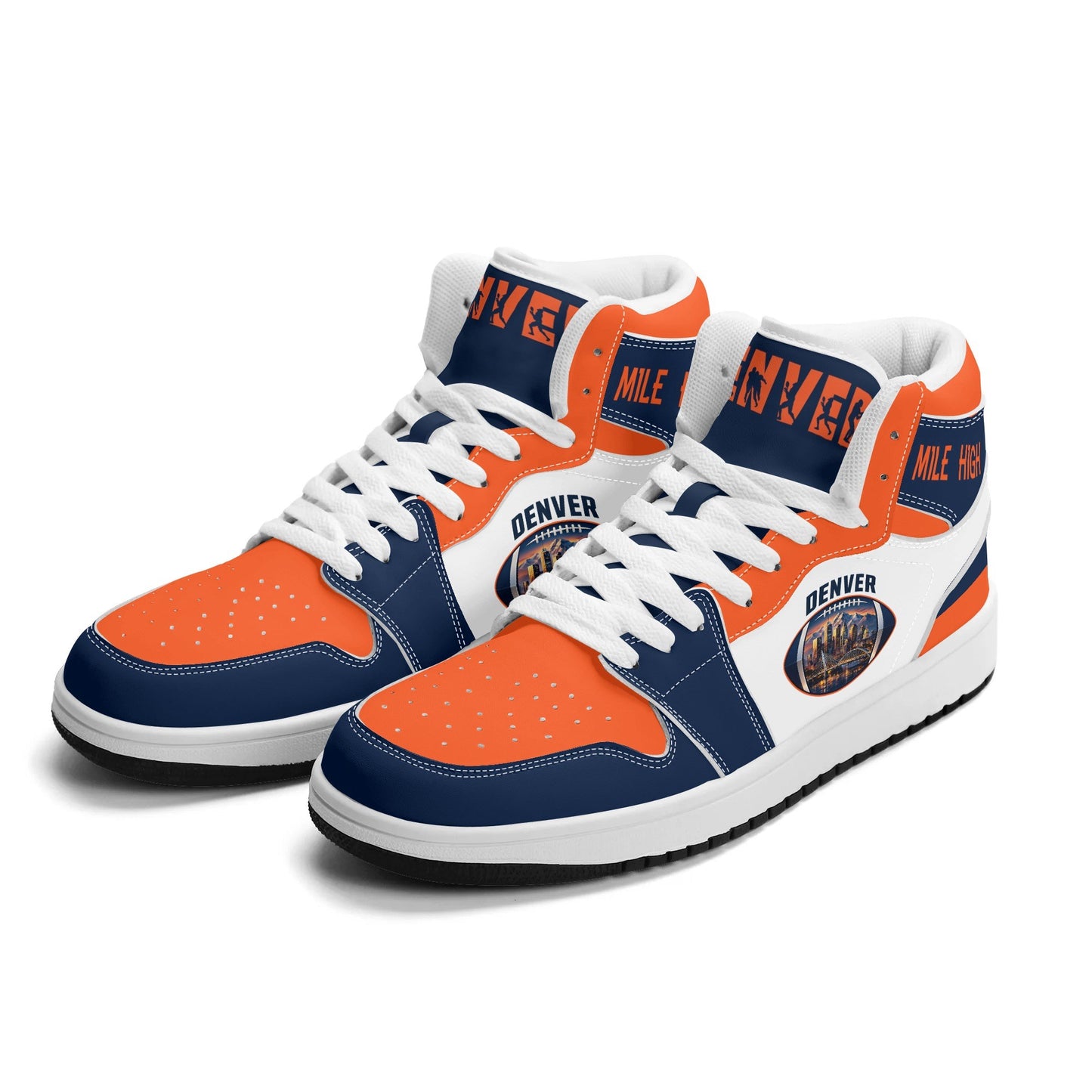 Denver football-inspired high top sneakers in white with all-over city graphic printed upper