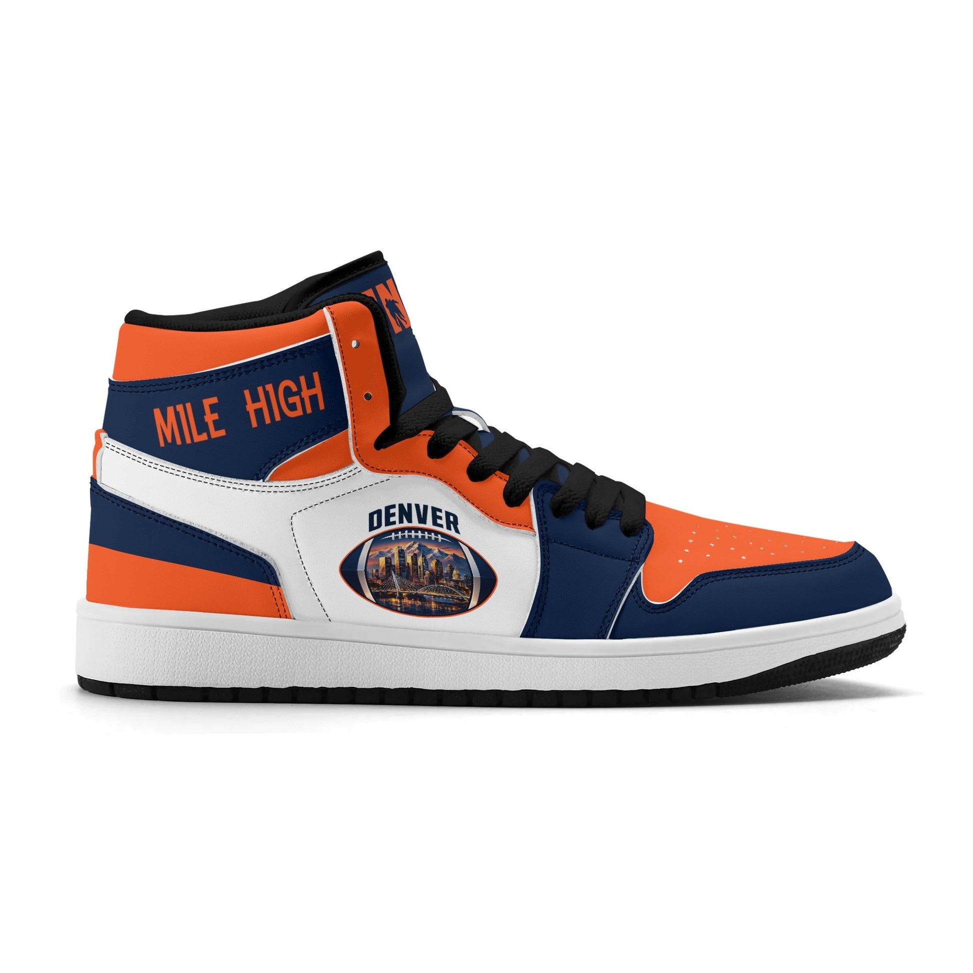 Denver football-inspired high top sneakers in white with all-over city graphic printed upper