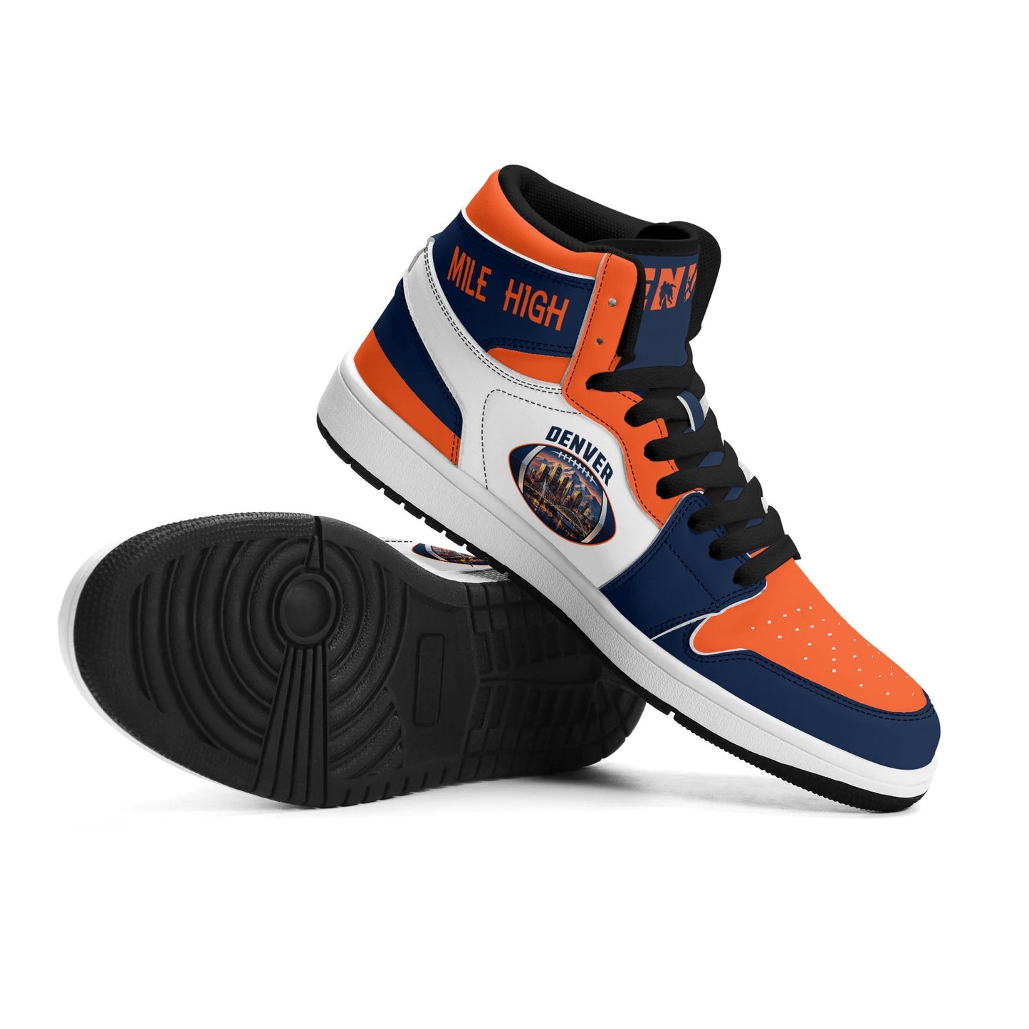 Denver football-inspired high top sneakers in white with all-over city graphic printed upper