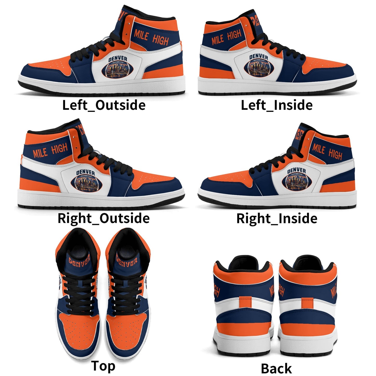Denver football-inspired high top sneakers in white with all-over city graphic printed upper