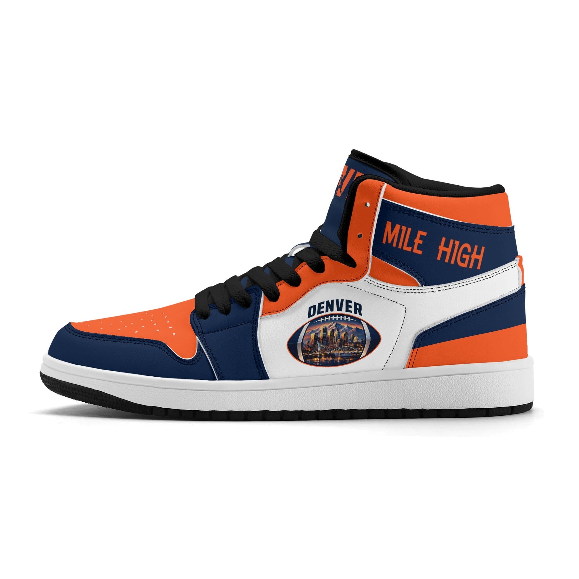 Denver football-inspired high top sneakers in white with all-over city graphic printed upper