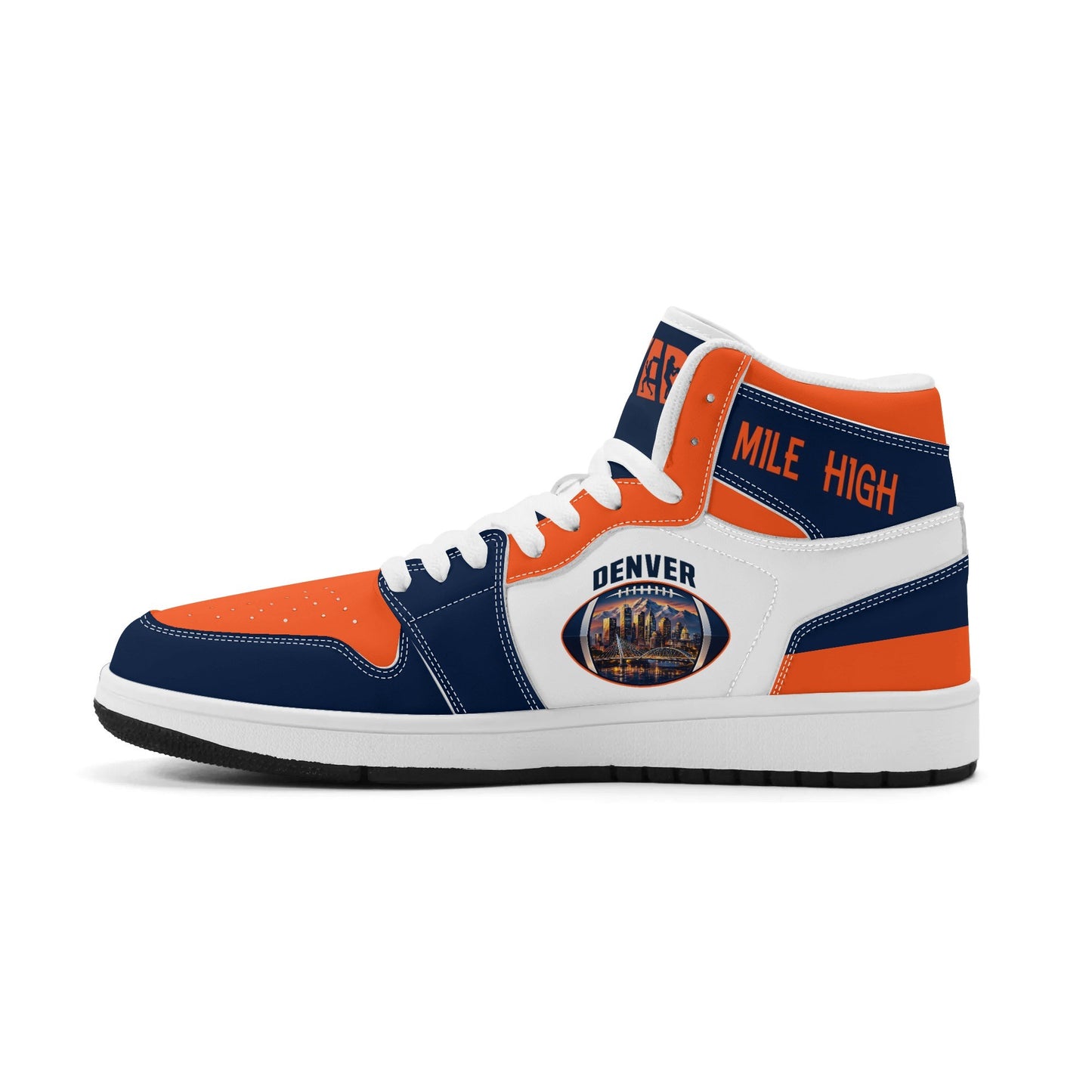 Denver football-inspired high top sneakers in white with all-over city graphic printed upper