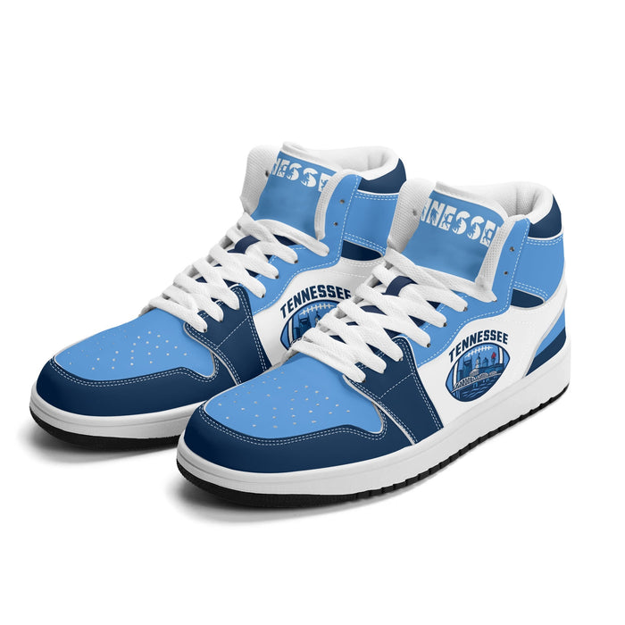 Tennessee football Jamrock High top sneakers in navy and light blue with a white side panel and TENNESSEE skyline badge