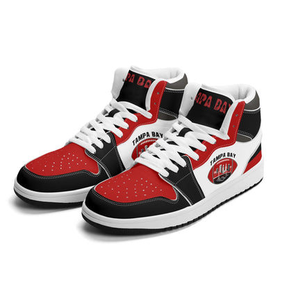 Tampa Bay football-inspired high top sneakers in white with all-over city graphic printed upper