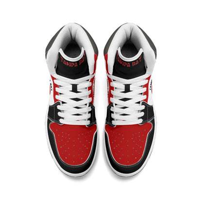 Tampa Bay football-inspired high top sneakers in white with all-over city graphic printed upper