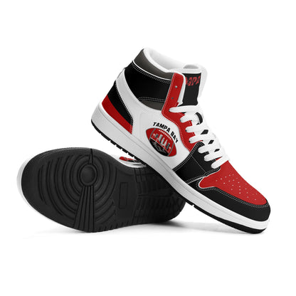 Tampa Bay football-inspired high top sneakers in white with all-over city graphic printed upper