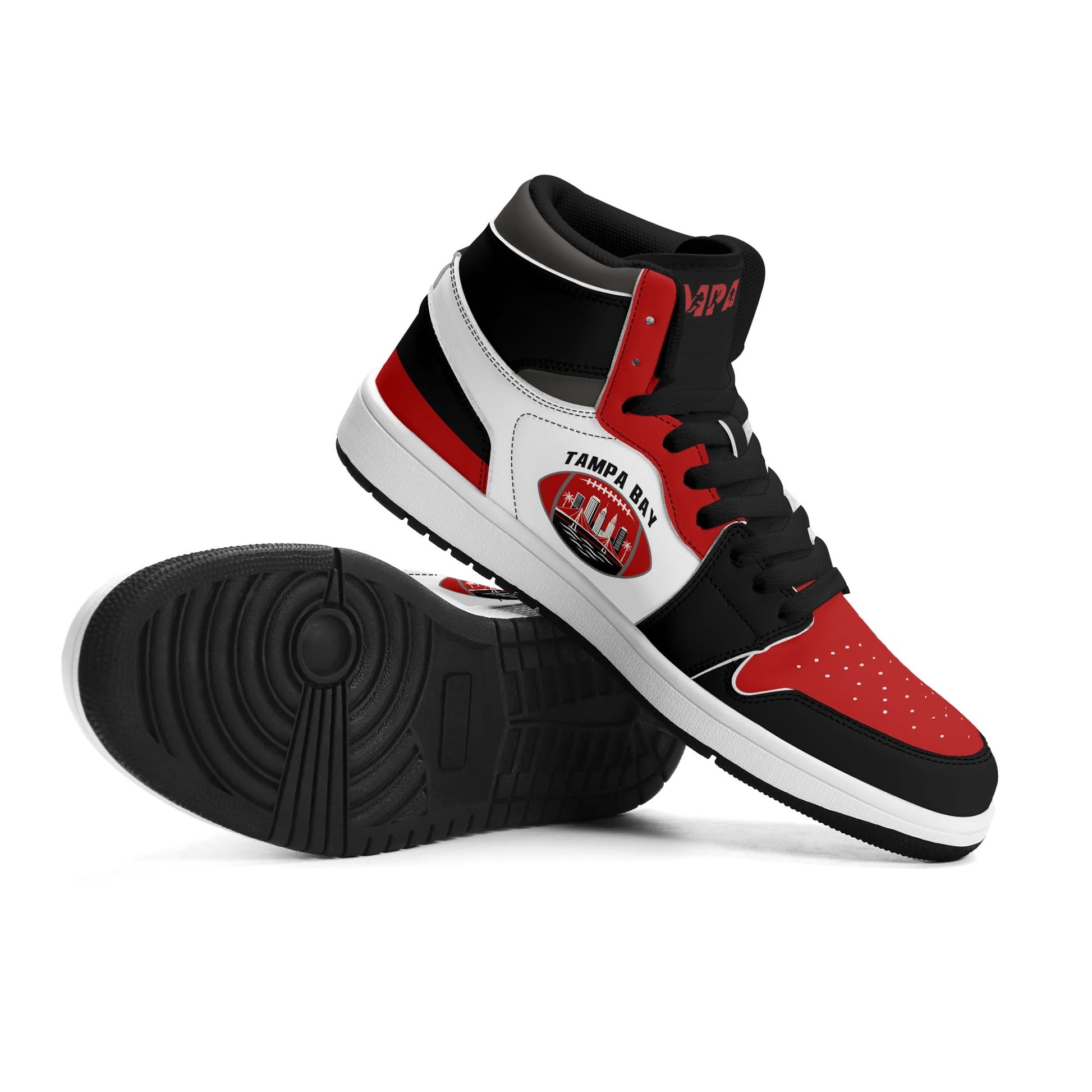 Tampa Bay football-inspired high top sneakers in white with all-over city graphic printed upper