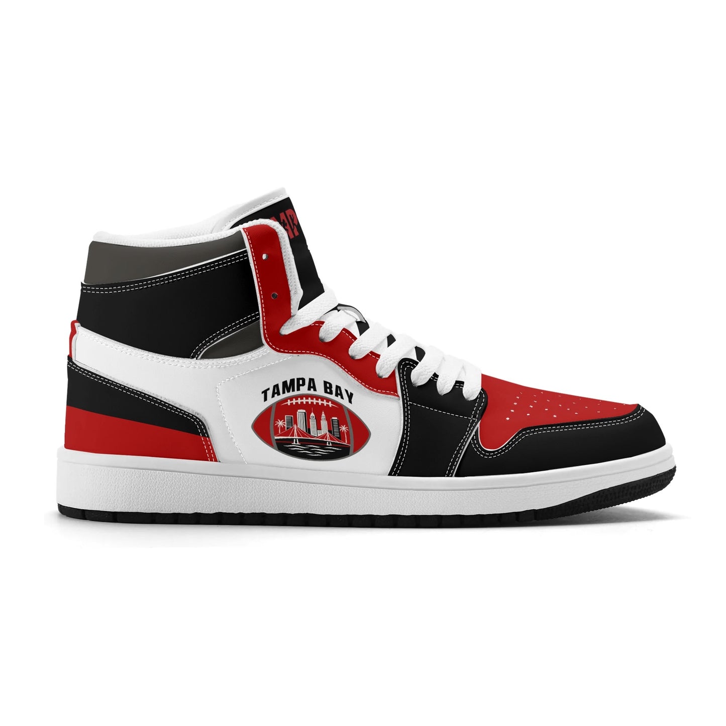 Tampa Bay football-inspired high top sneakers in white with all-over city graphic printed upper