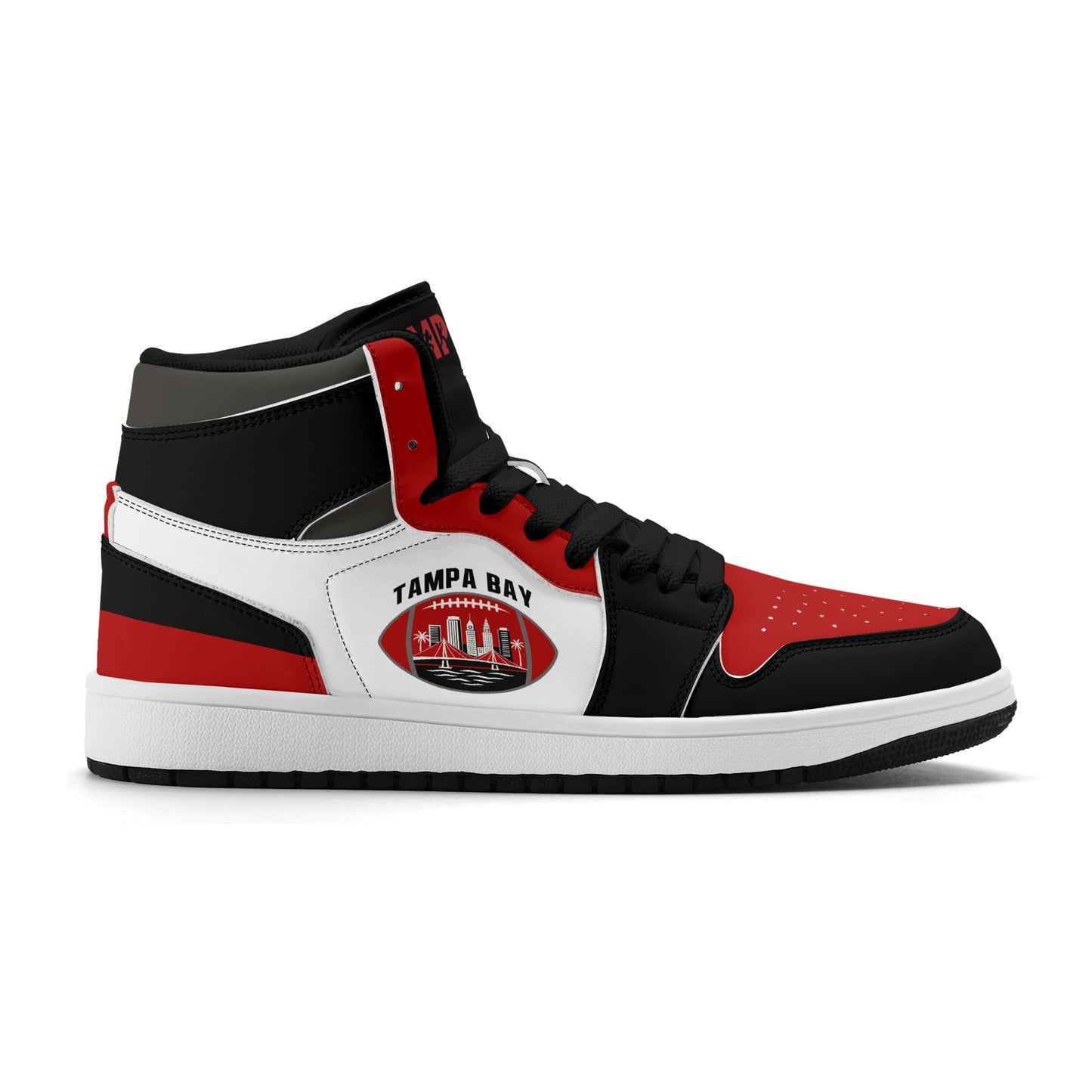 Tampa Bay football-inspired high top sneakers in white with all-over city graphic printed upper