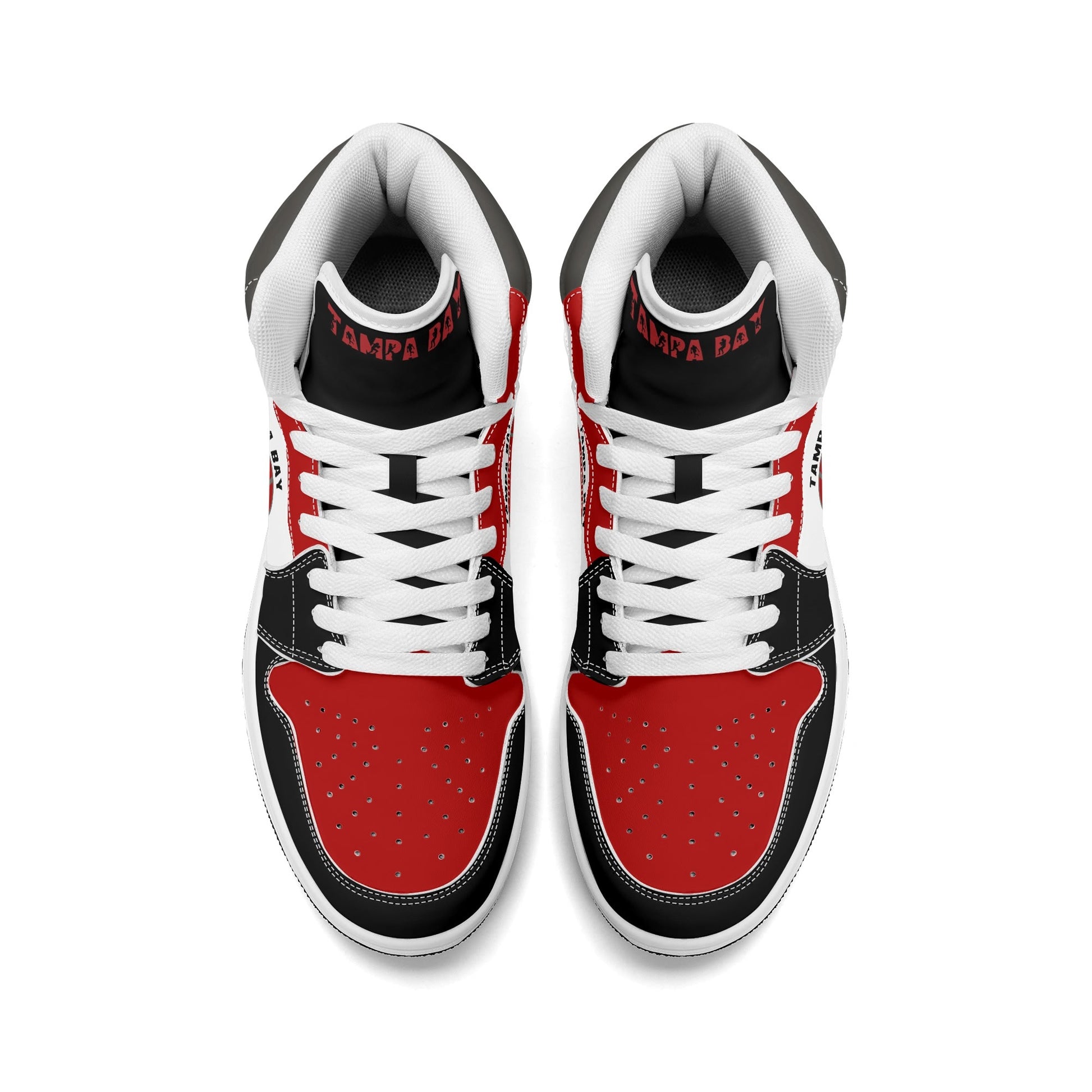 Tampa Bay football-inspired high top sneakers in white with all-over city graphic printed upper