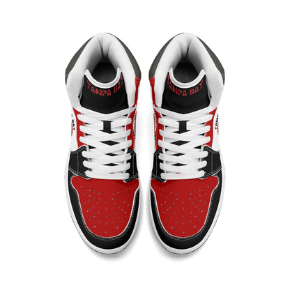 Tampa Bay football-inspired high top sneakers in white with all-over city graphic printed upper