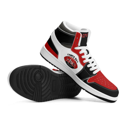 Tampa Bay football-inspired high top sneakers in white with all-over city graphic printed upper