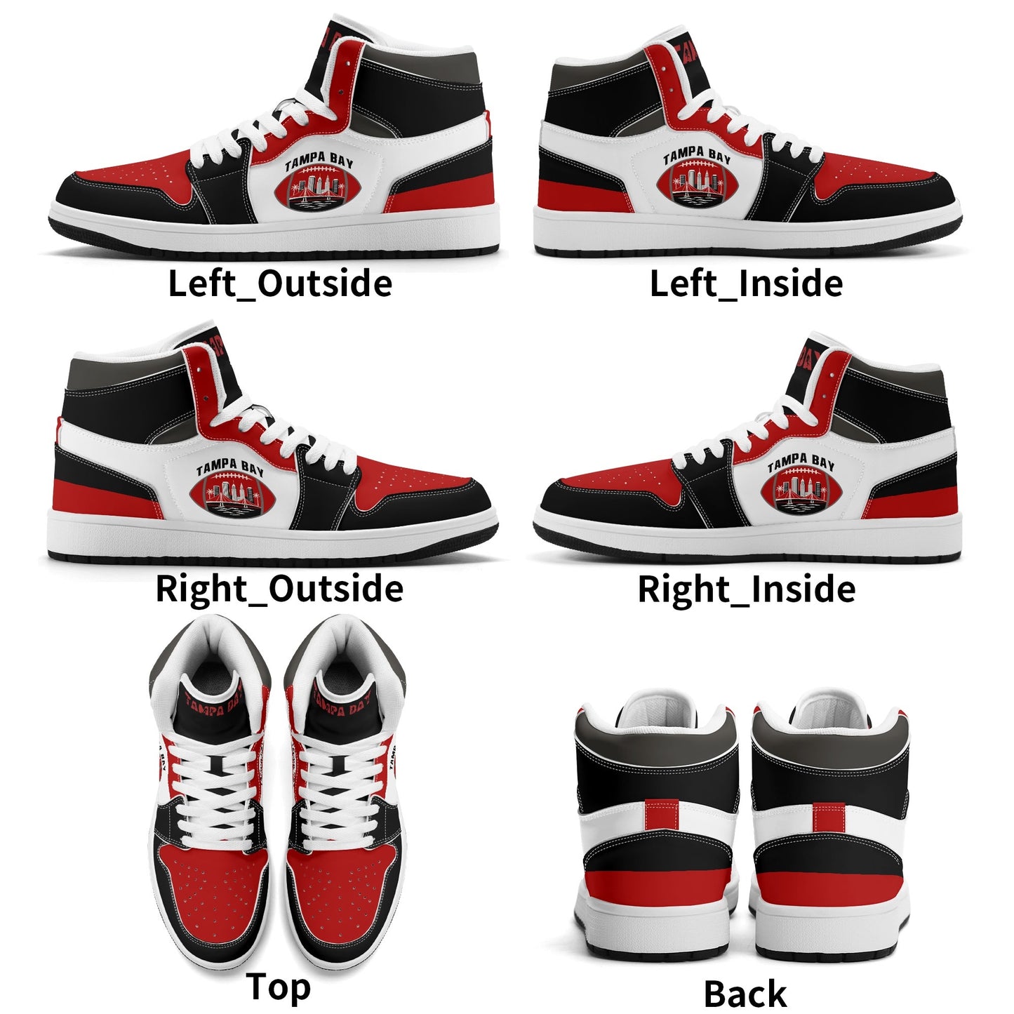 Tampa Bay football-inspired high top sneakers in white with all-over city graphic printed upper