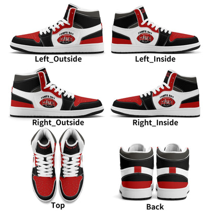 Tampa Bay football-inspired high top sneakers in white with all-over city graphic printed upper