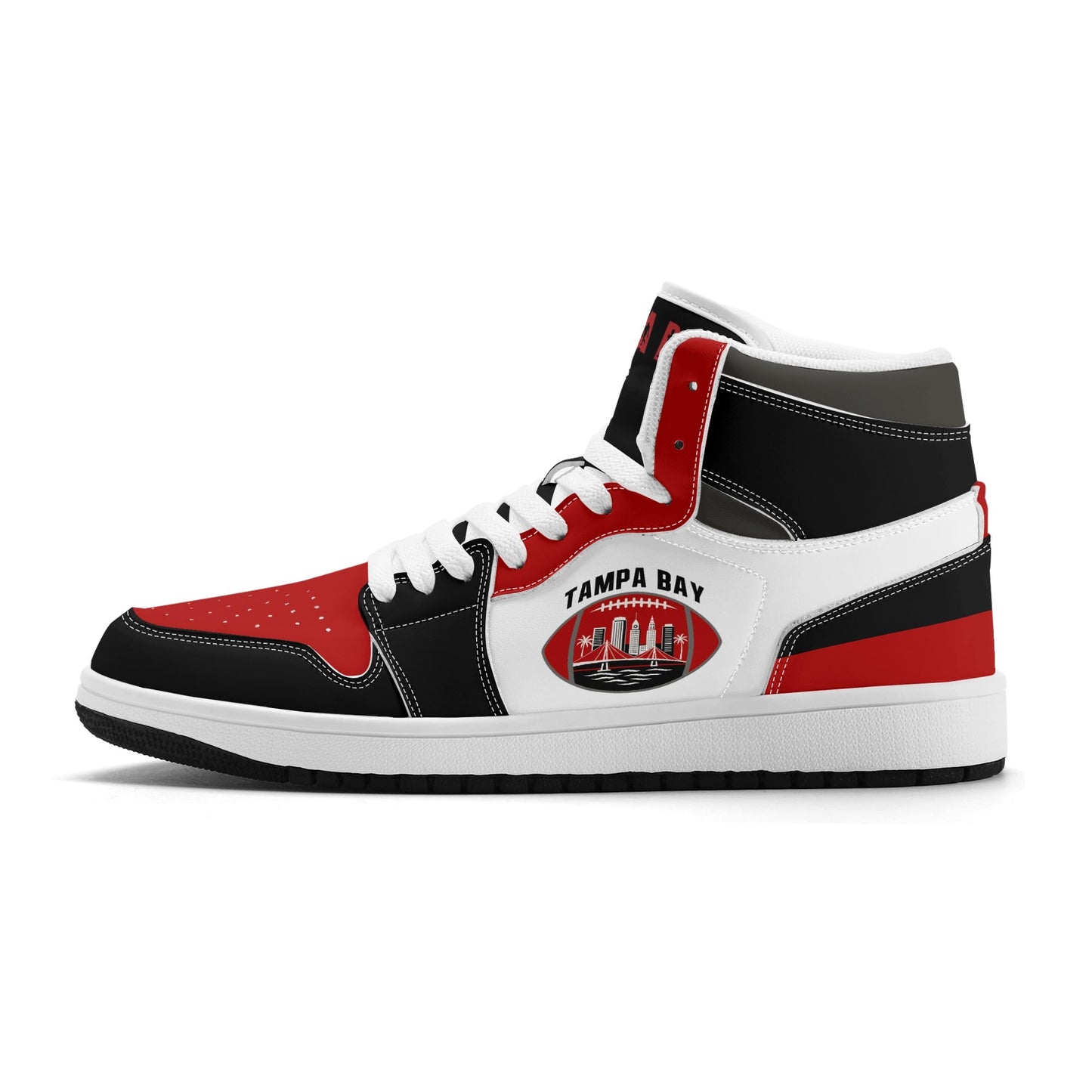 Tampa Bay football-inspired high top sneakers in white with all-over city graphic printed upper